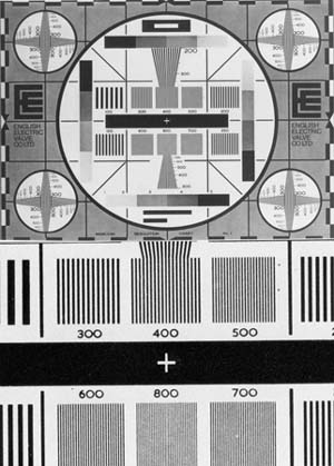 Reflected UV photograph of a resolution test chart